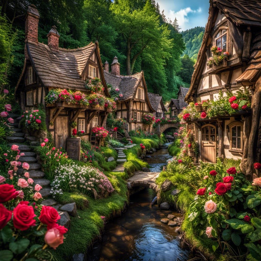 Fairy village houses AI Generated Artwork NightCafe Creator