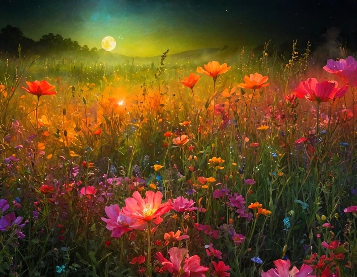 Dreamy meadow under the full moon  by @Daleone