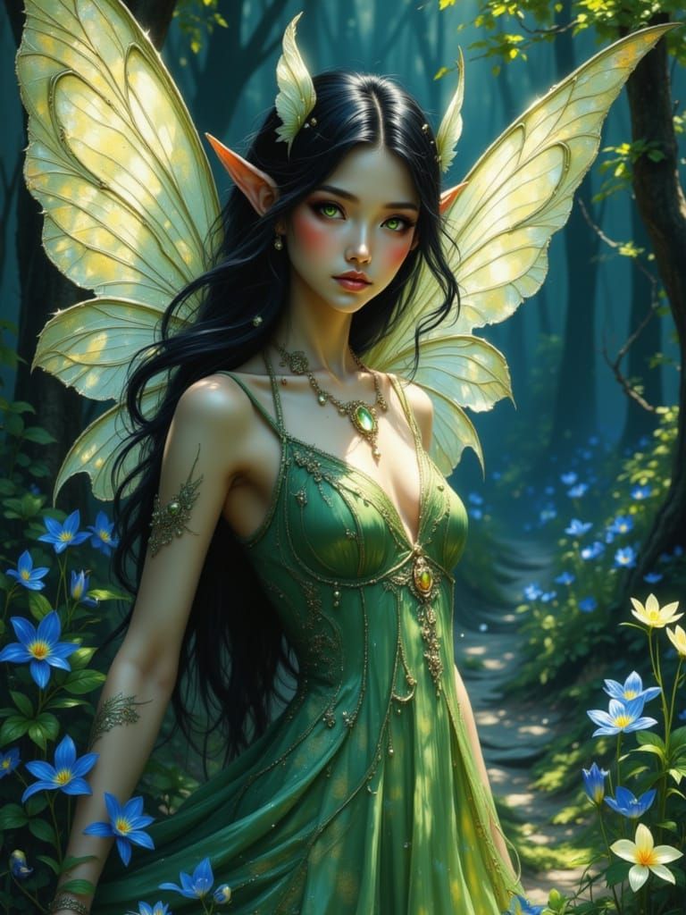 Fairy Elf Woman in Spring Woodland Glade
