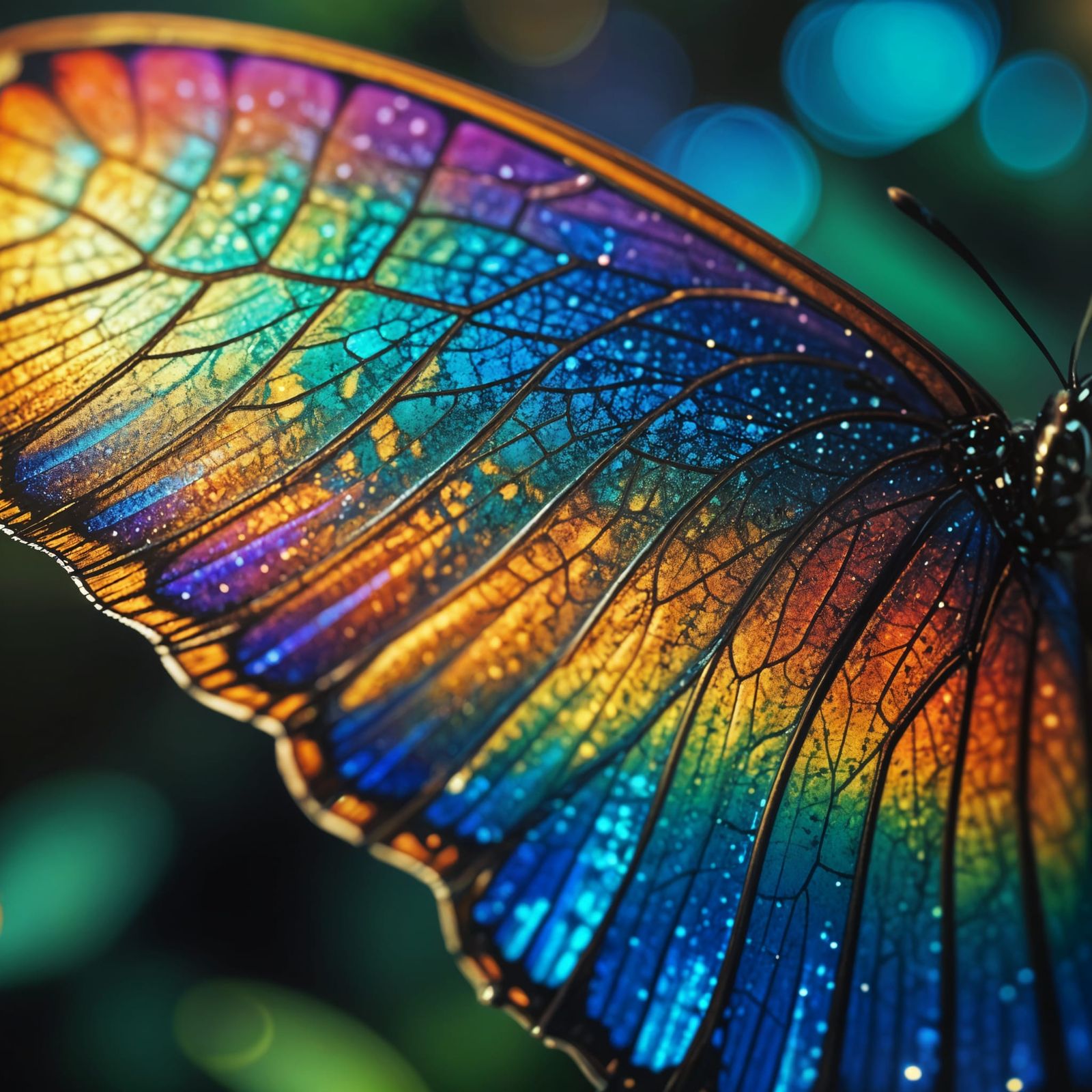 Extreme close-up. The intricate details of a butterfly wing, with its iridescent scales and delicate ...  by @FlibbertyGibbitt