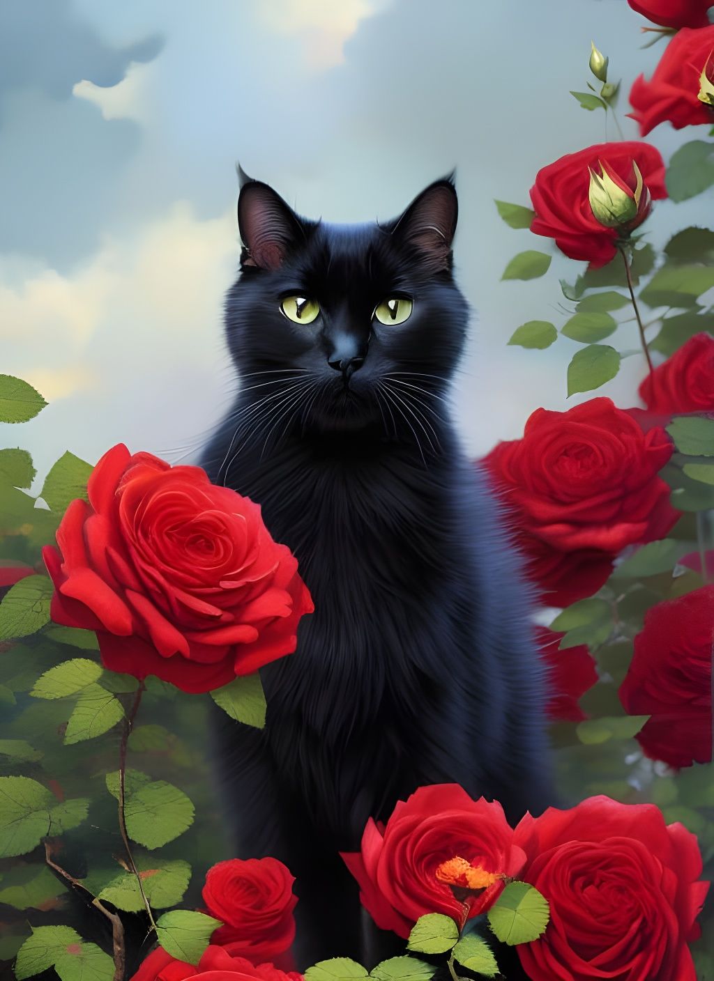 Black Cat in the Roses  by @Nobody-Important