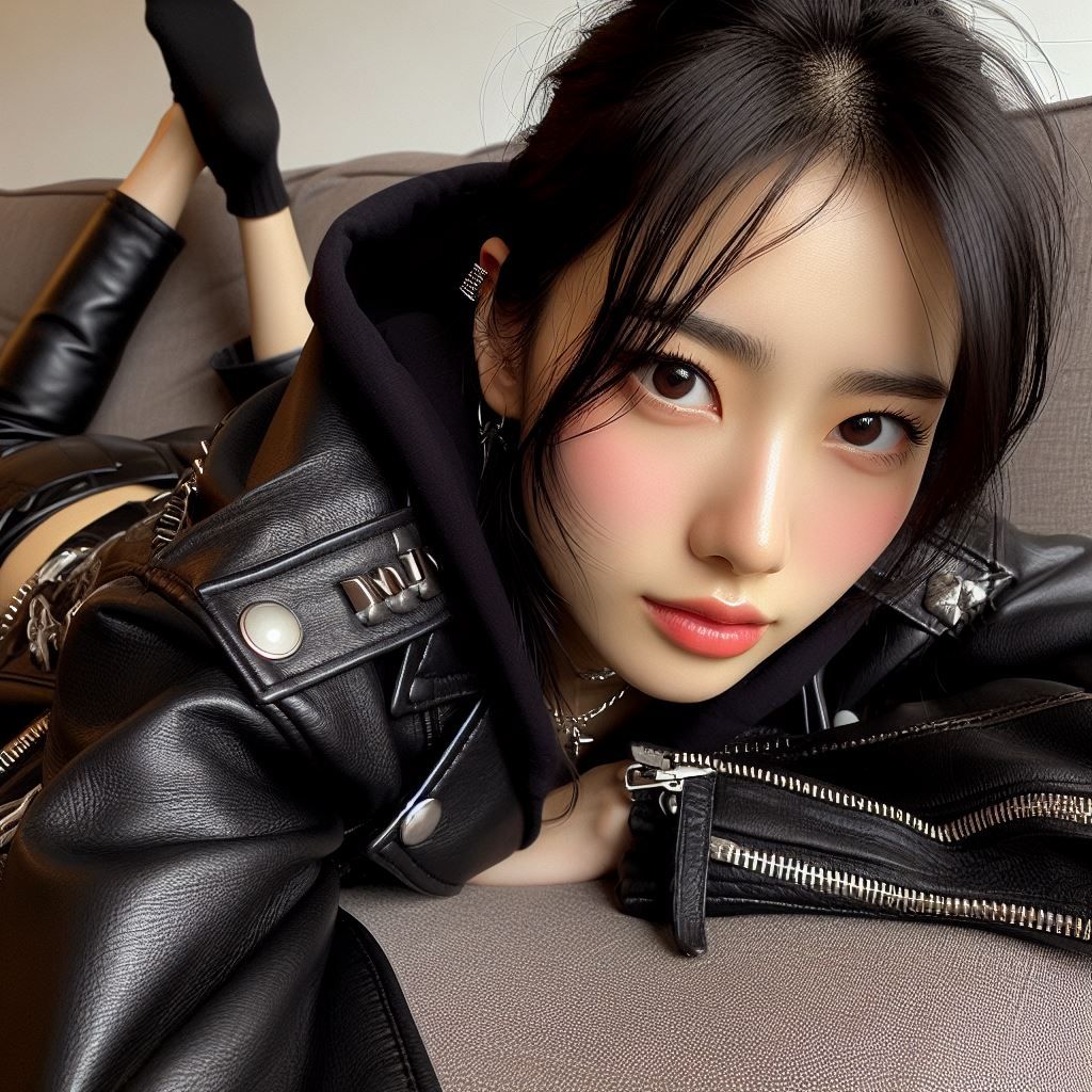 Japanese girl, hard Rock fan in leather