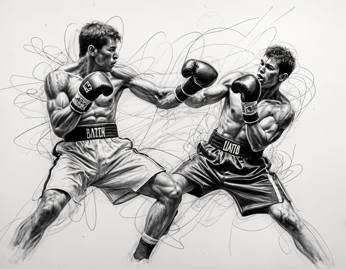 Dynamic Boxing Match in Continuous Line Art
