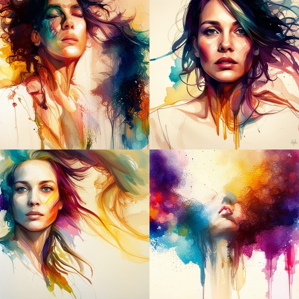 colorful watercolor portrait - AI Generated Artwork - NightCafe Creator