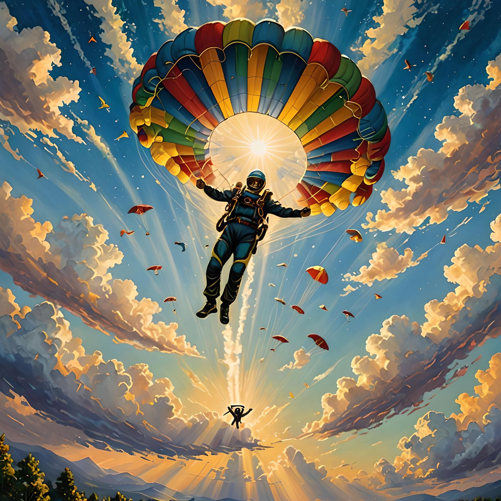 The thrill of skydiving solo, open parachute  by @Bunnzo