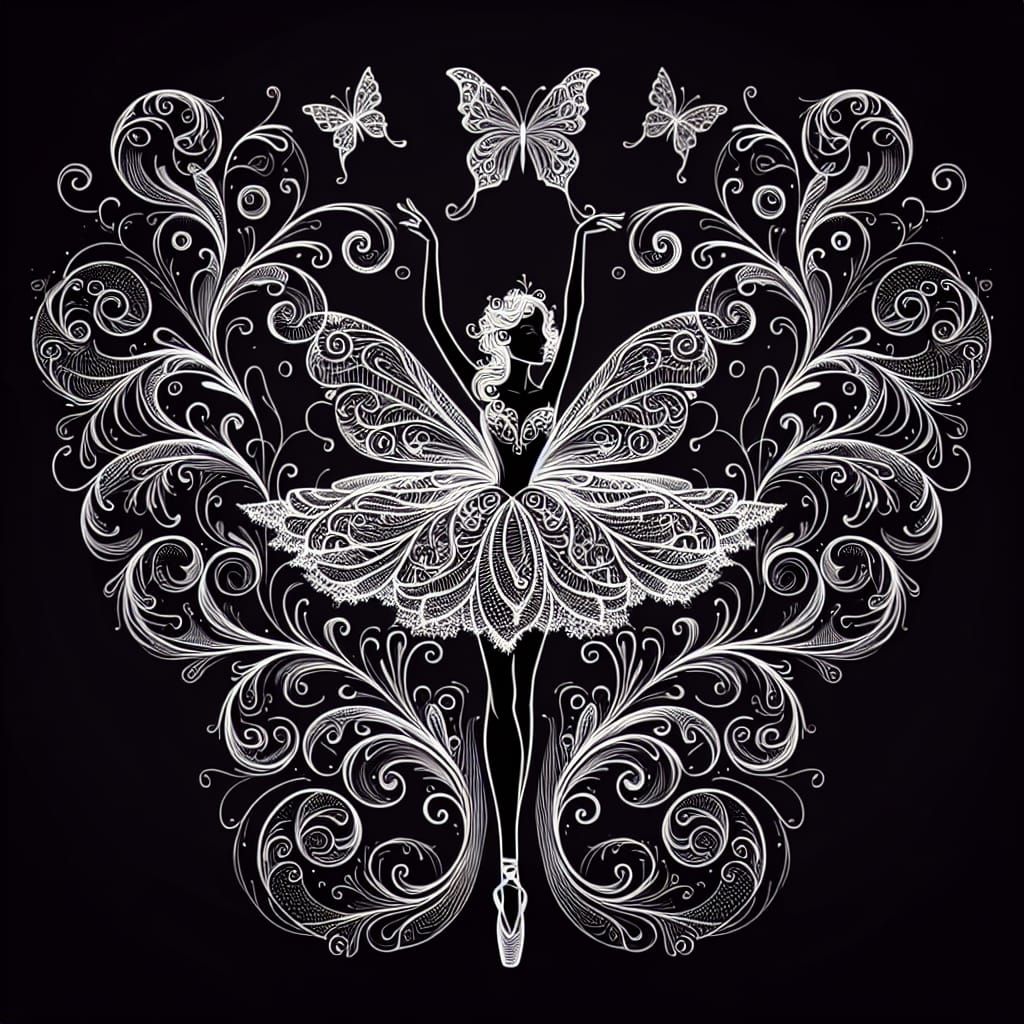 Ethereal Fairy Ballerina in Delicate Linework