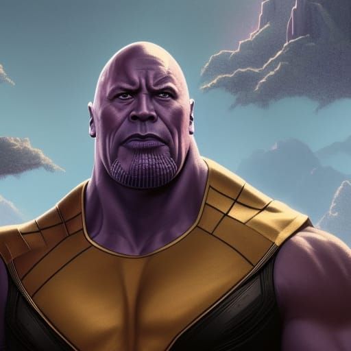 Thanos as Dwayne Johnson staring out at his garden world AI Generated