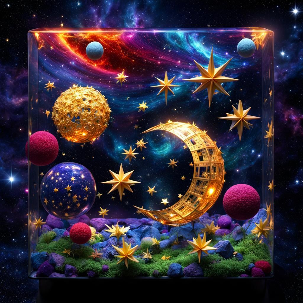 starry nights  in the form of a glass cube magical Knitted L...