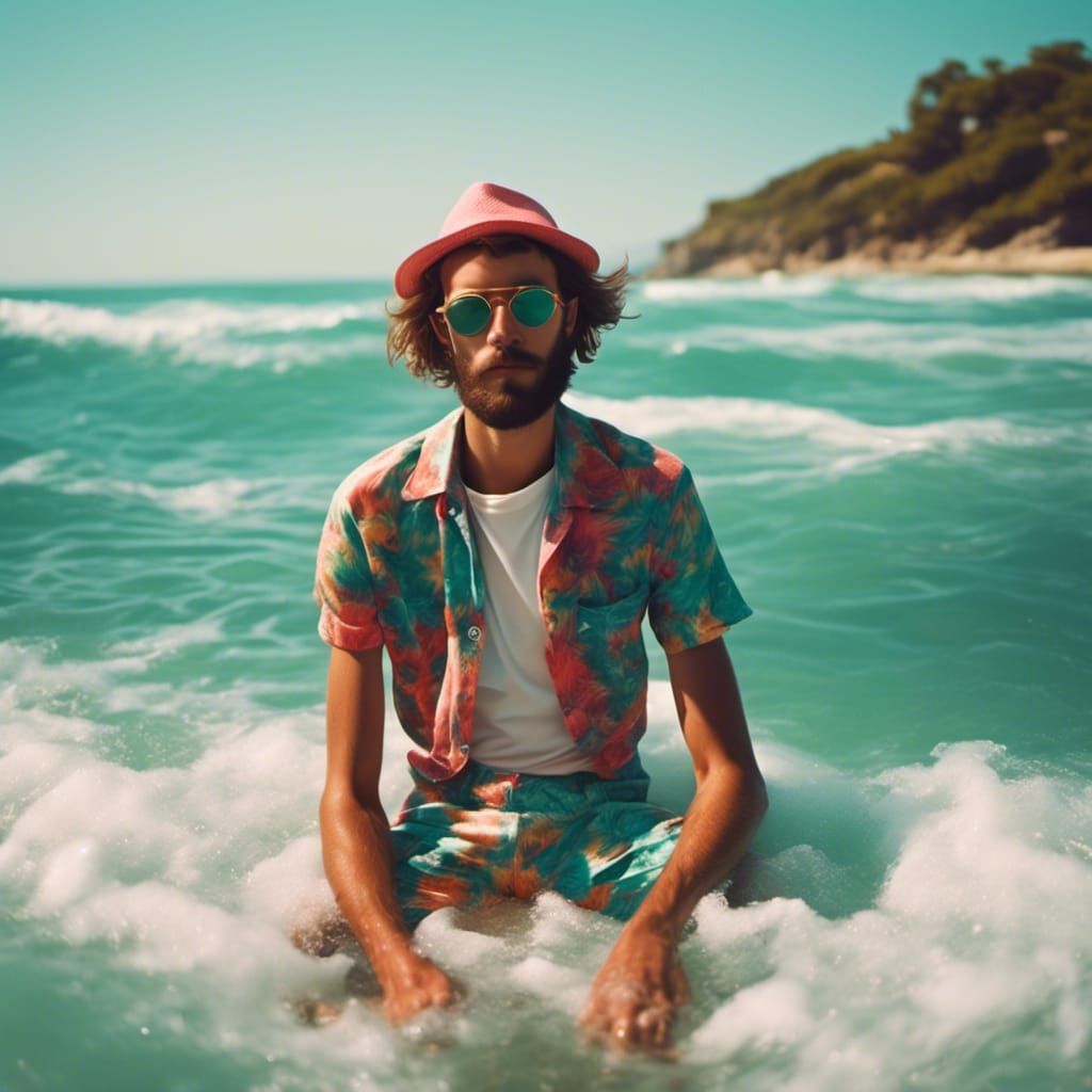 Hipster in the ocean, <lora:lush:1.0>