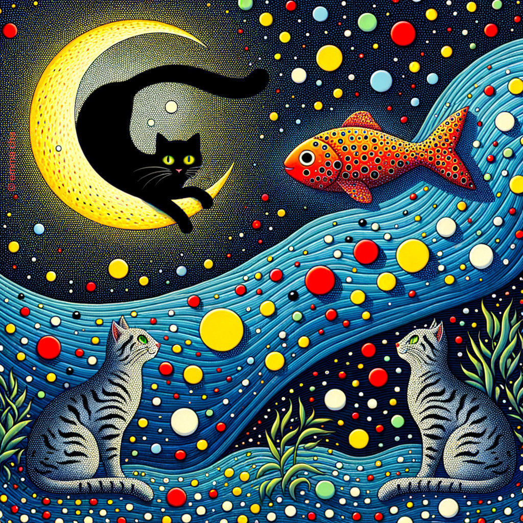 Midnight Feline Drama: Three Cats for One Fish!