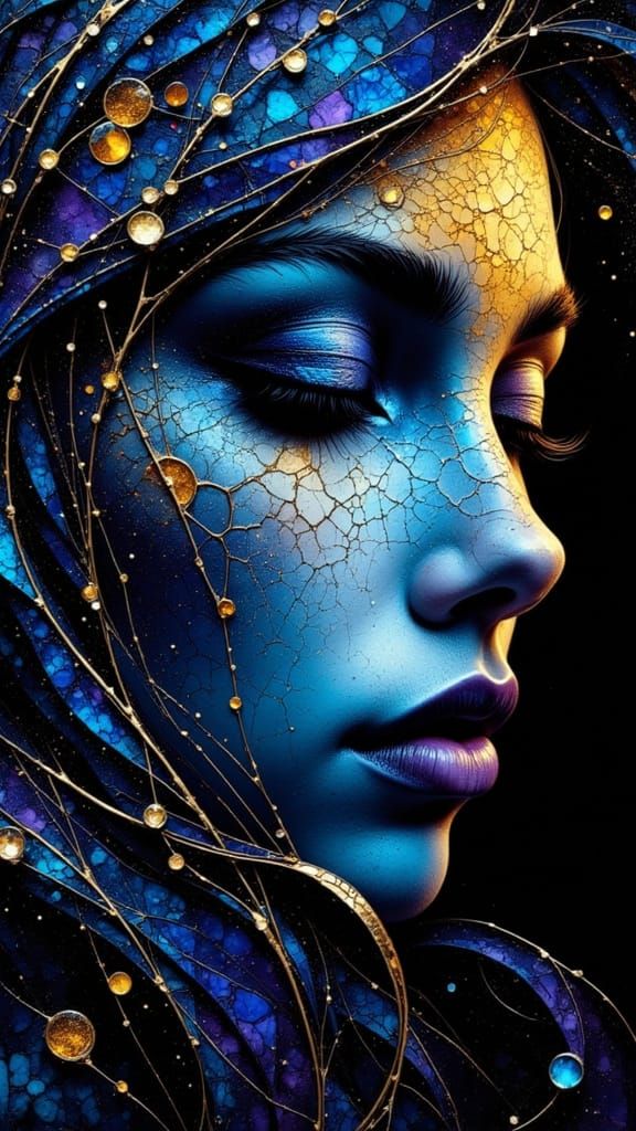 Kintsugi Woman Portrait in Stained Glass Style