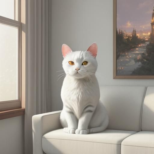 Cozy Cat on Pastel Couch: Anime Concept Art