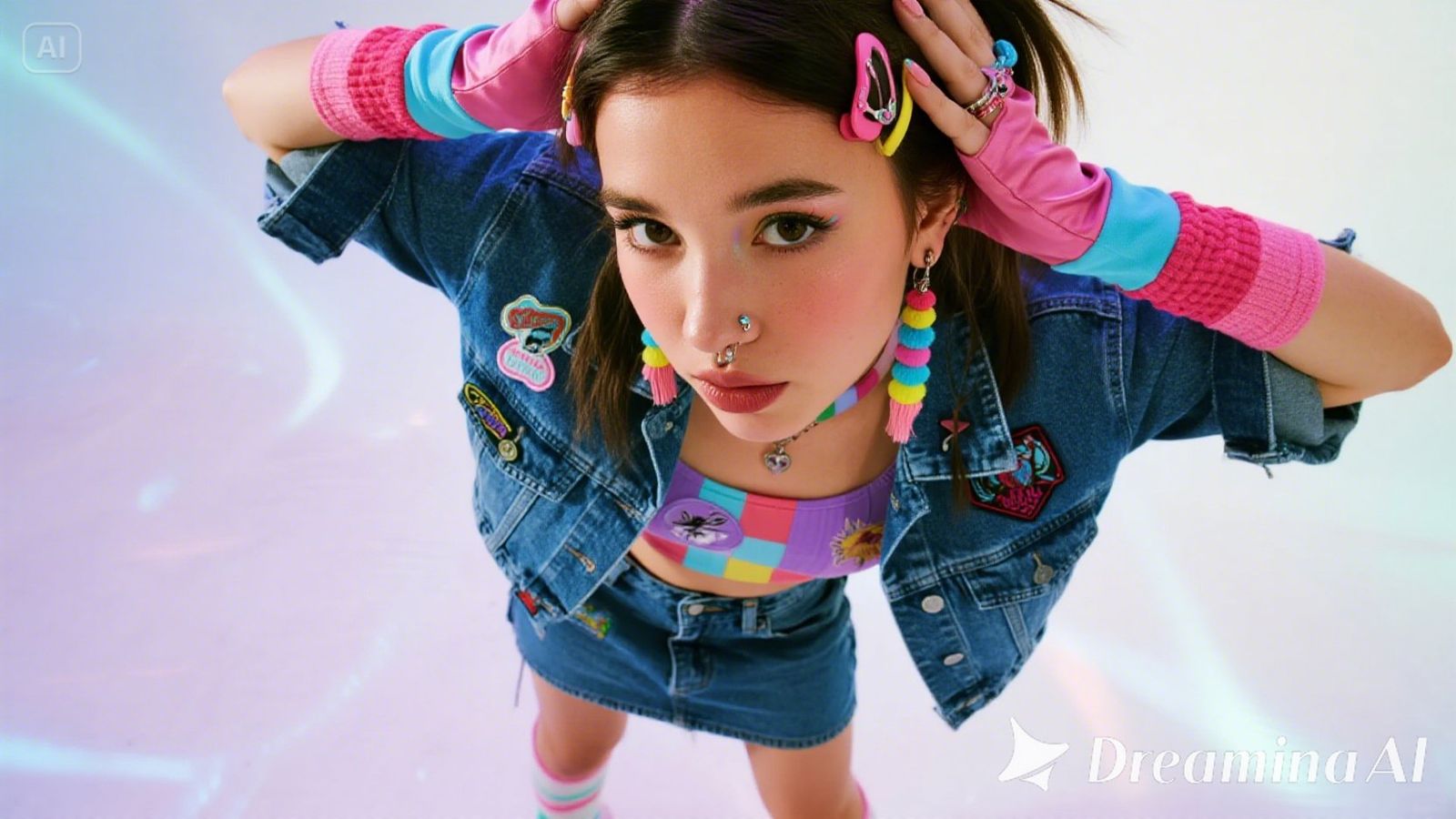 80's punk girl with cute-punk mix outfit