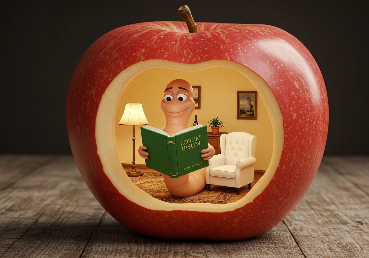 Bookworm Reading In His Apple