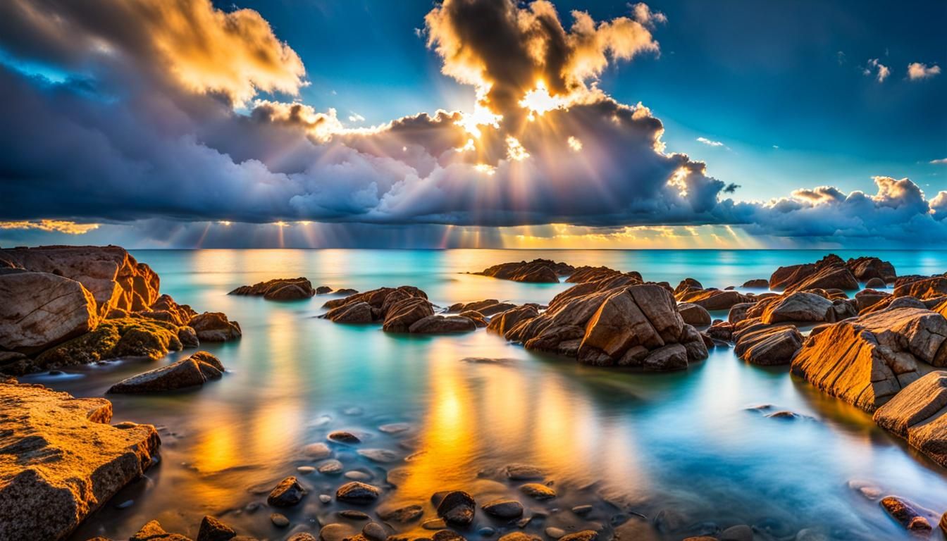 Panoramic ocean view with rocky beach  by @Alan Elsam
