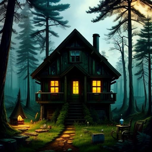 Post apocalyptic wonderland, Cottage in the forest,amazingly...