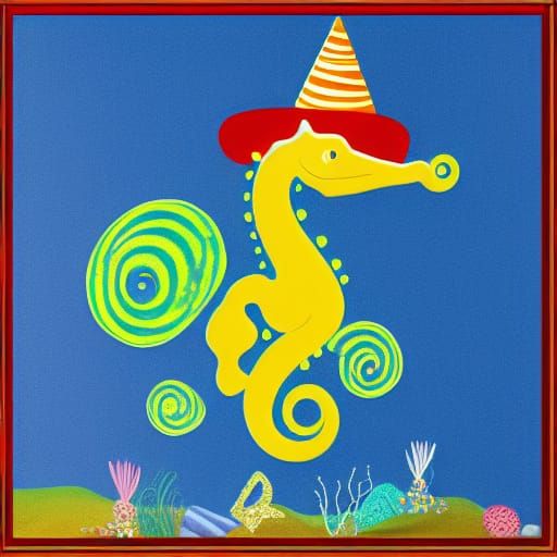 Seahorse wearing birthday hat