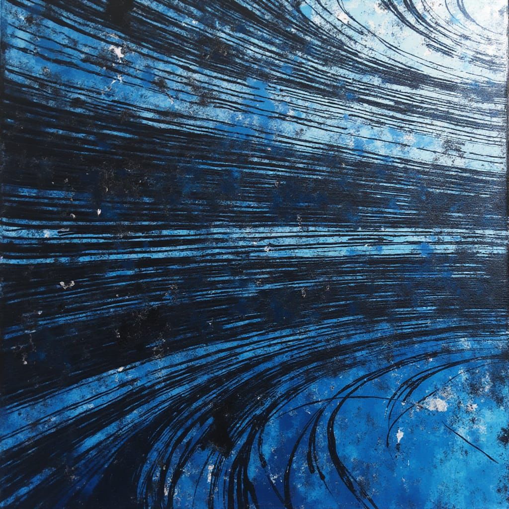 Dynamic Op Art Abstraction in Blue and Grey