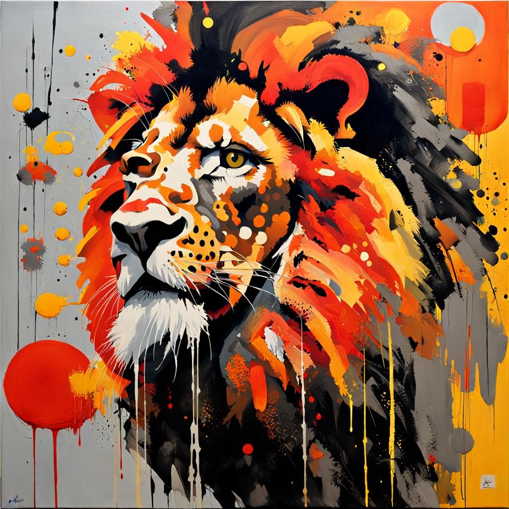 "abstract realism painting in orange and brown, grey and bri...