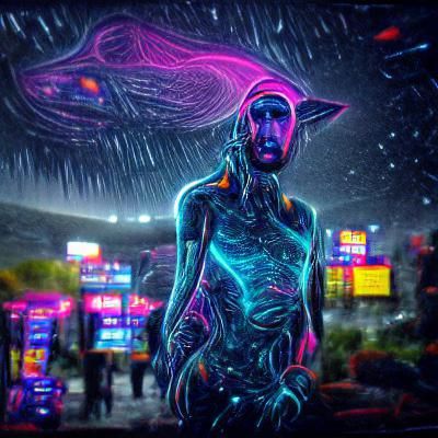 Nighttime on alien world glowing thoughts