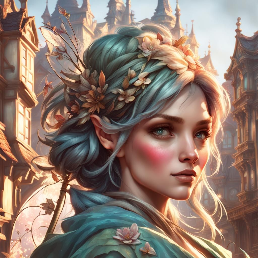 Enchanting Fairy Town Portrait in Hyperdetailed Style