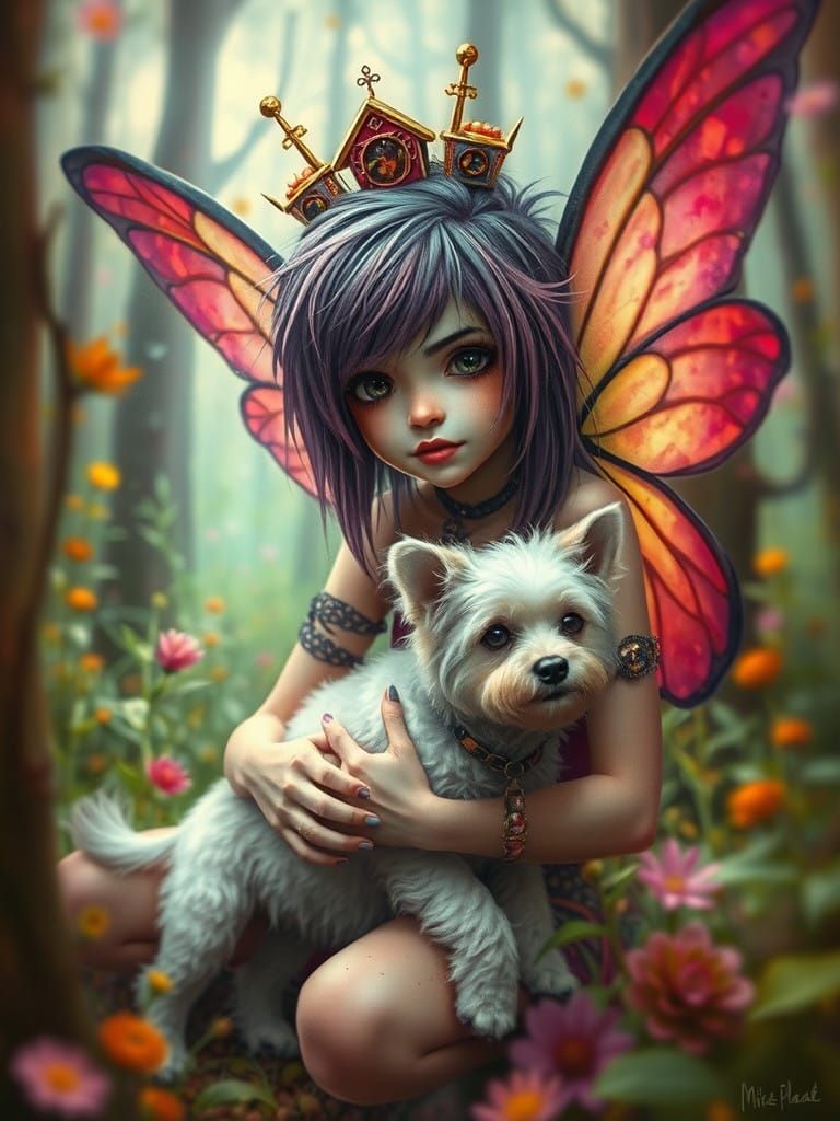 Fairy with little white dog  by @Neleth 