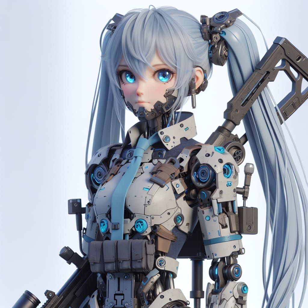 Cybernetic Anime Girl with Sky Blue Eyes and Muted Metallic ...