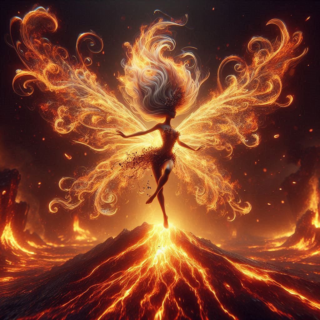 Fire Faerie, dancing over a volcano.