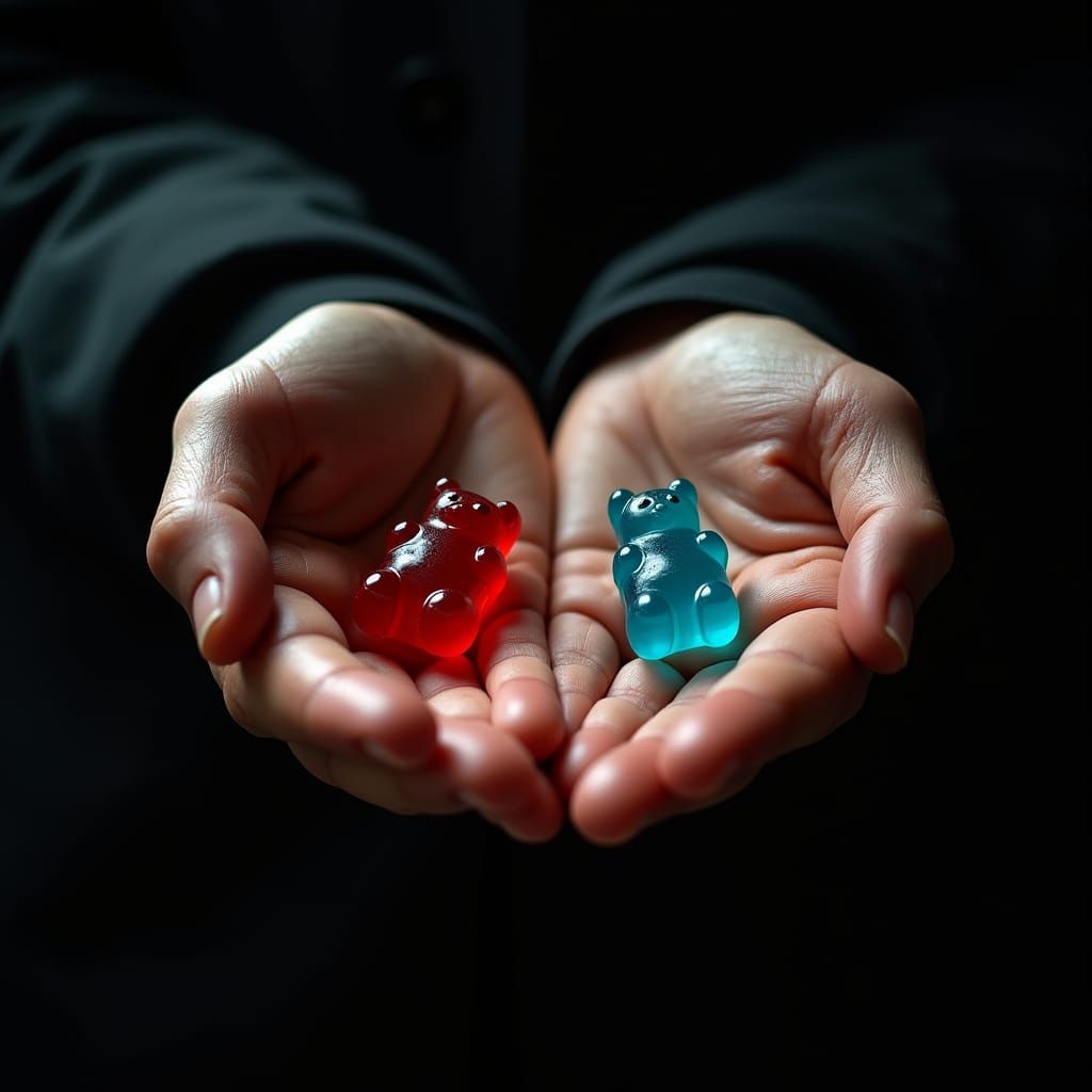 You take the blue gummy bear - the story ends, you wake up i...