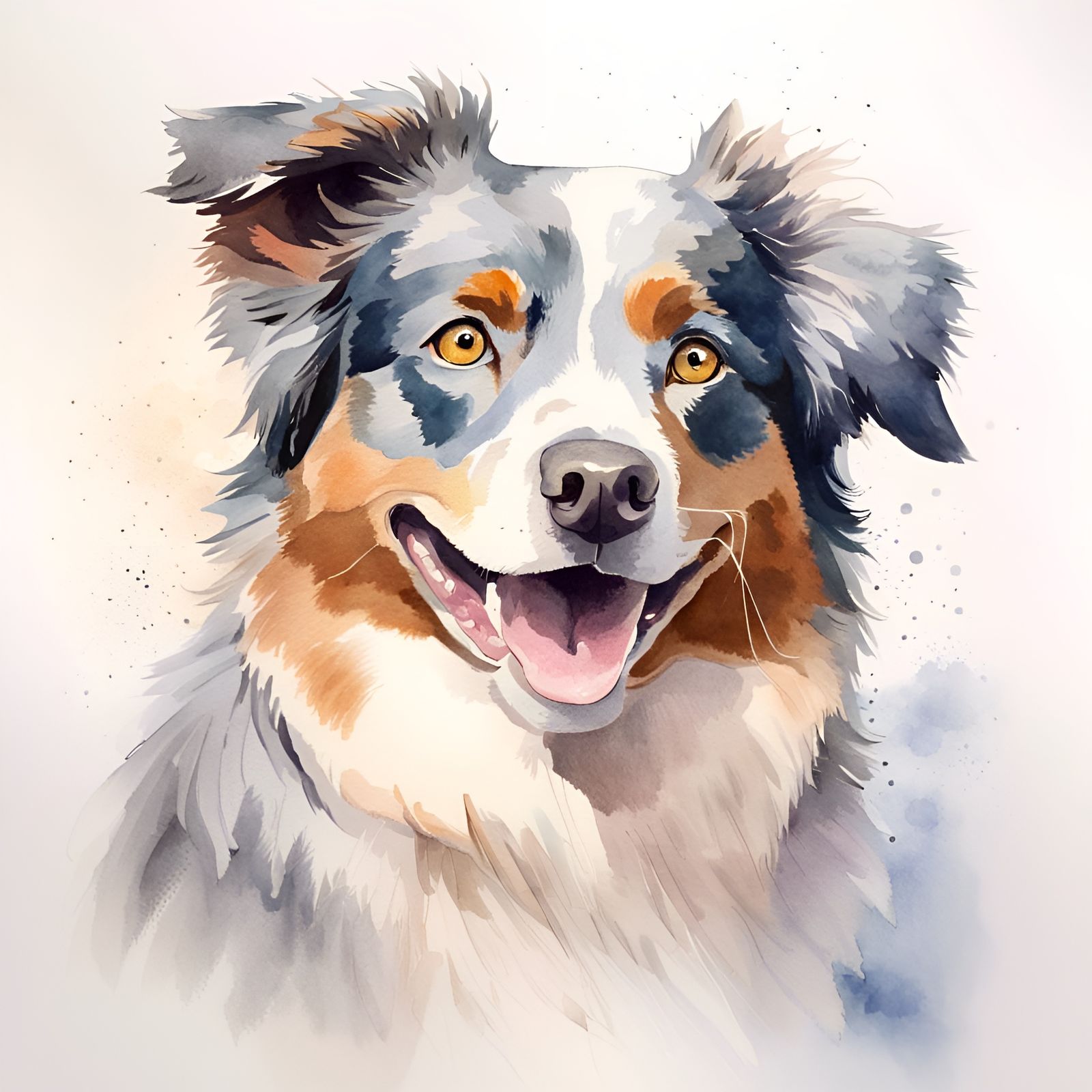 watercolour painting of Australian Shepherds Dog, Happy AI Generated Artwork NightCafe Creator