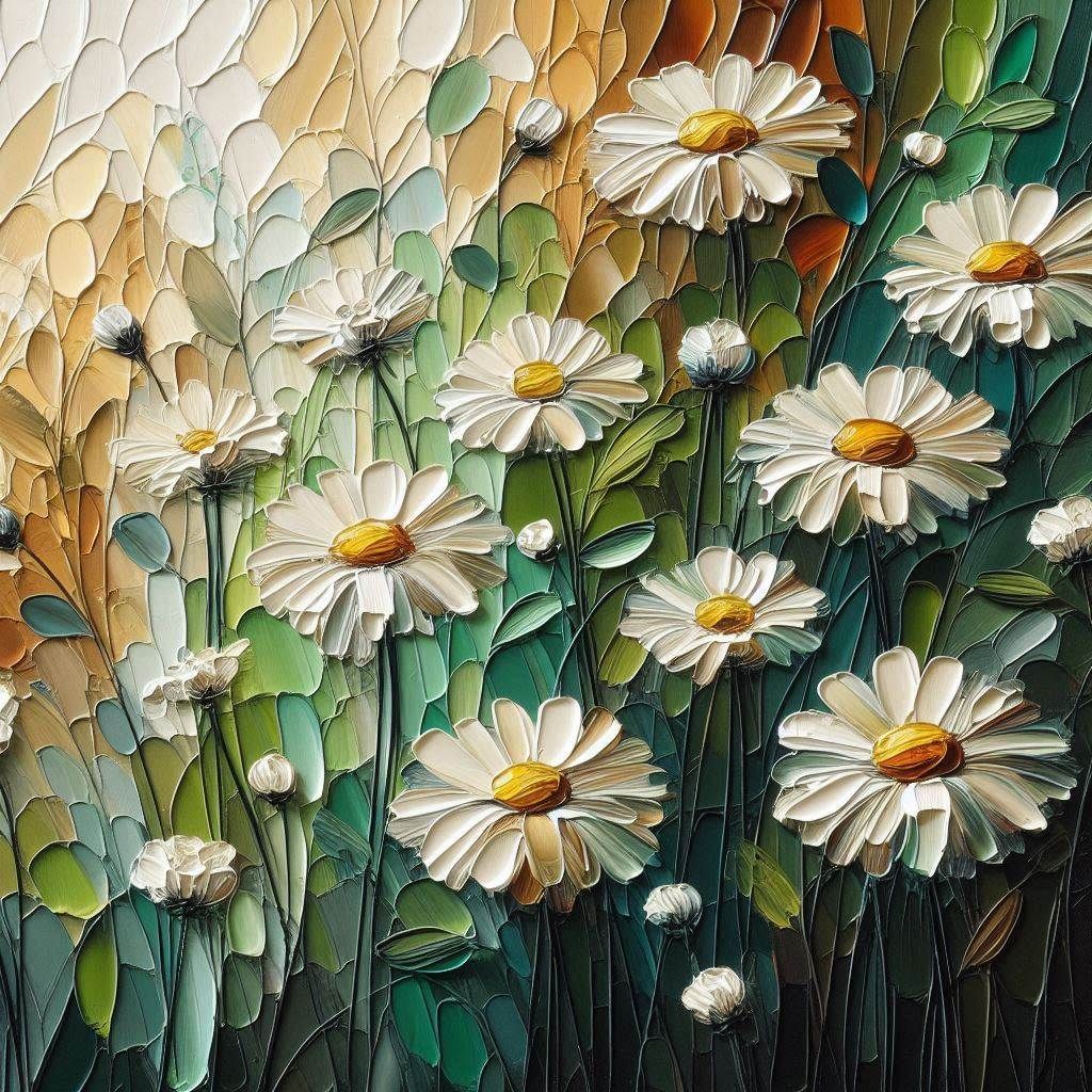Oil Impasto Daisies