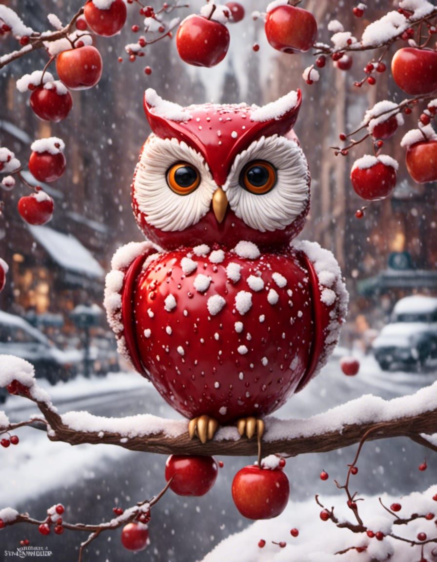 Red Delicious Apple Owl 