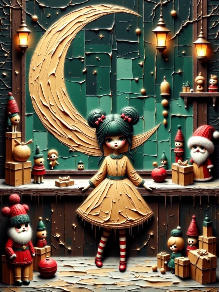 <lora:Moonchild Christmas:1.0> Movie poster quality, Winterscape, Christmascore, Toyshop Wonder
"Moonchild wanders enchanted toyshop, shelve...