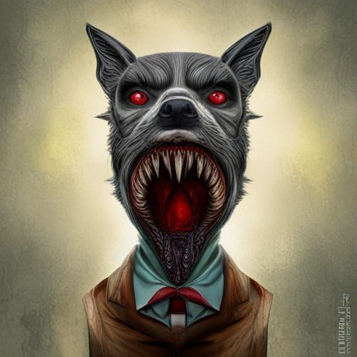 Nightmarish Cat-Shark Hybrid in Retro Zombie Style