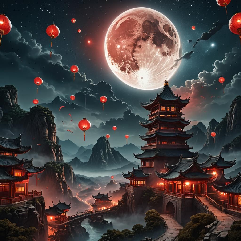 Chinese red latern flowing in the wind   by @Razer