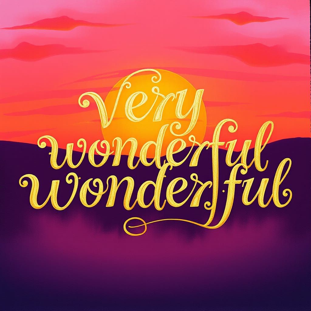 Whimsical Golden Script Letters in Sunset Background