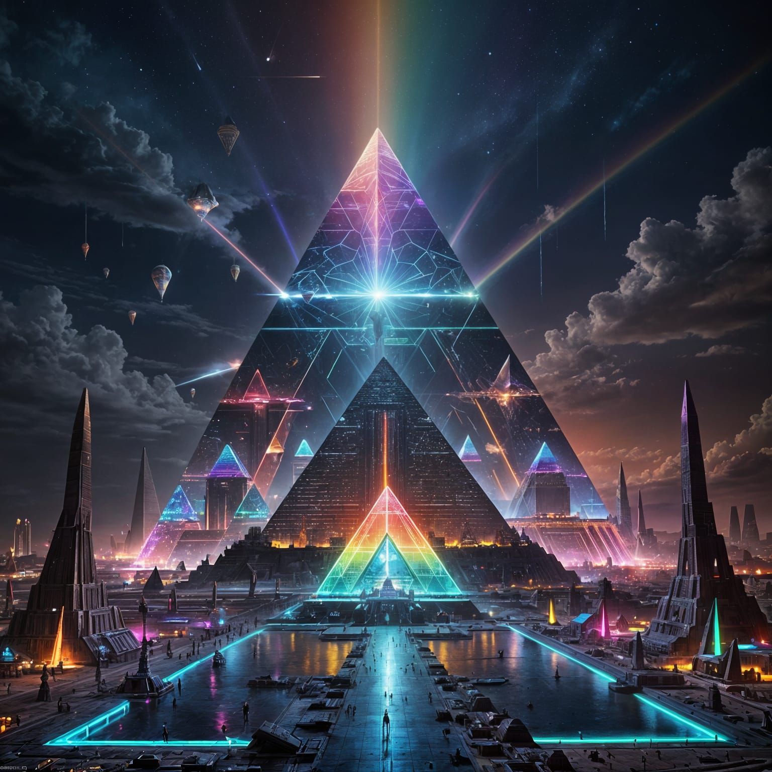 Futuristic alien city at night on a distant planet, ancient-Egypt-inspired with high-tech architecture. ...  by @rezz