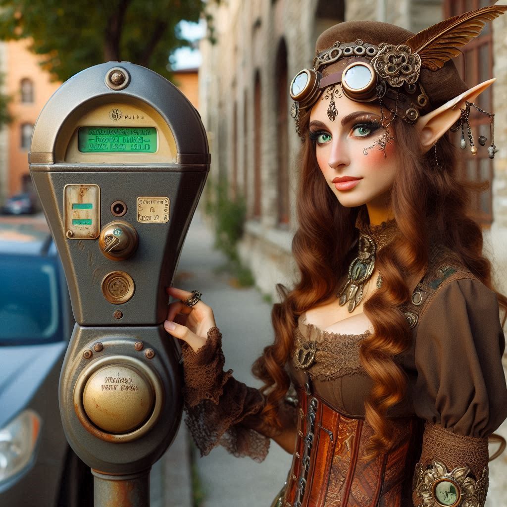 Steampunk elf and parking meter