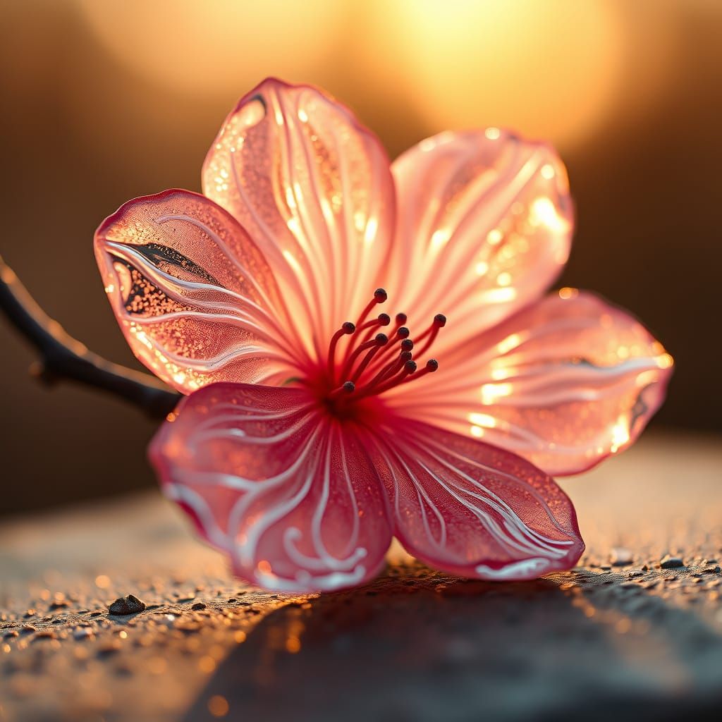 Ethereal Cherry Blossom Petal in Golden Hour