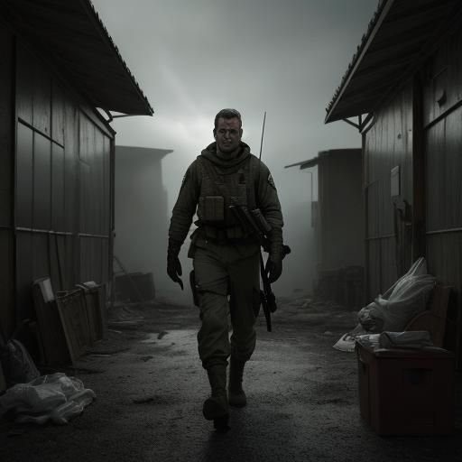 1girl, A battle-hardened medic stands ready at a field stati...