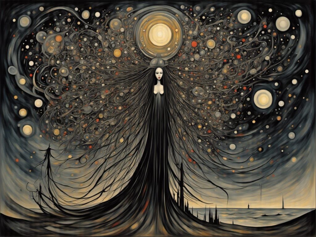 Darken sky leads to the ink woman of rites to be with the Stars <lora:Inked Sky:1.0>