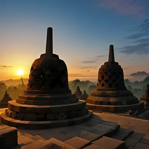 sunrise, dawn, Borobudur Temple, indonesia