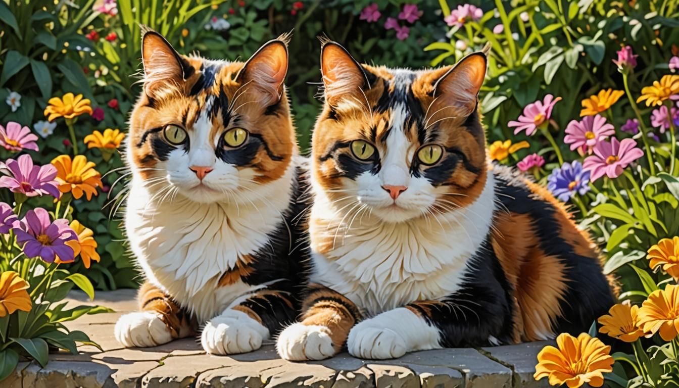 Playful Calico Cat in a Sunlit Garden

Description:

Imagine...