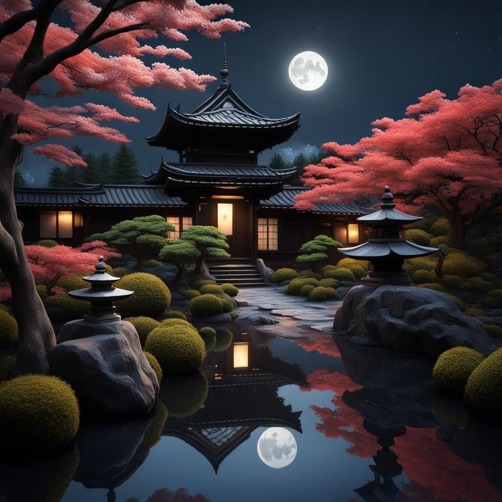 Japanese Garden in Moonlight  by @jeanne