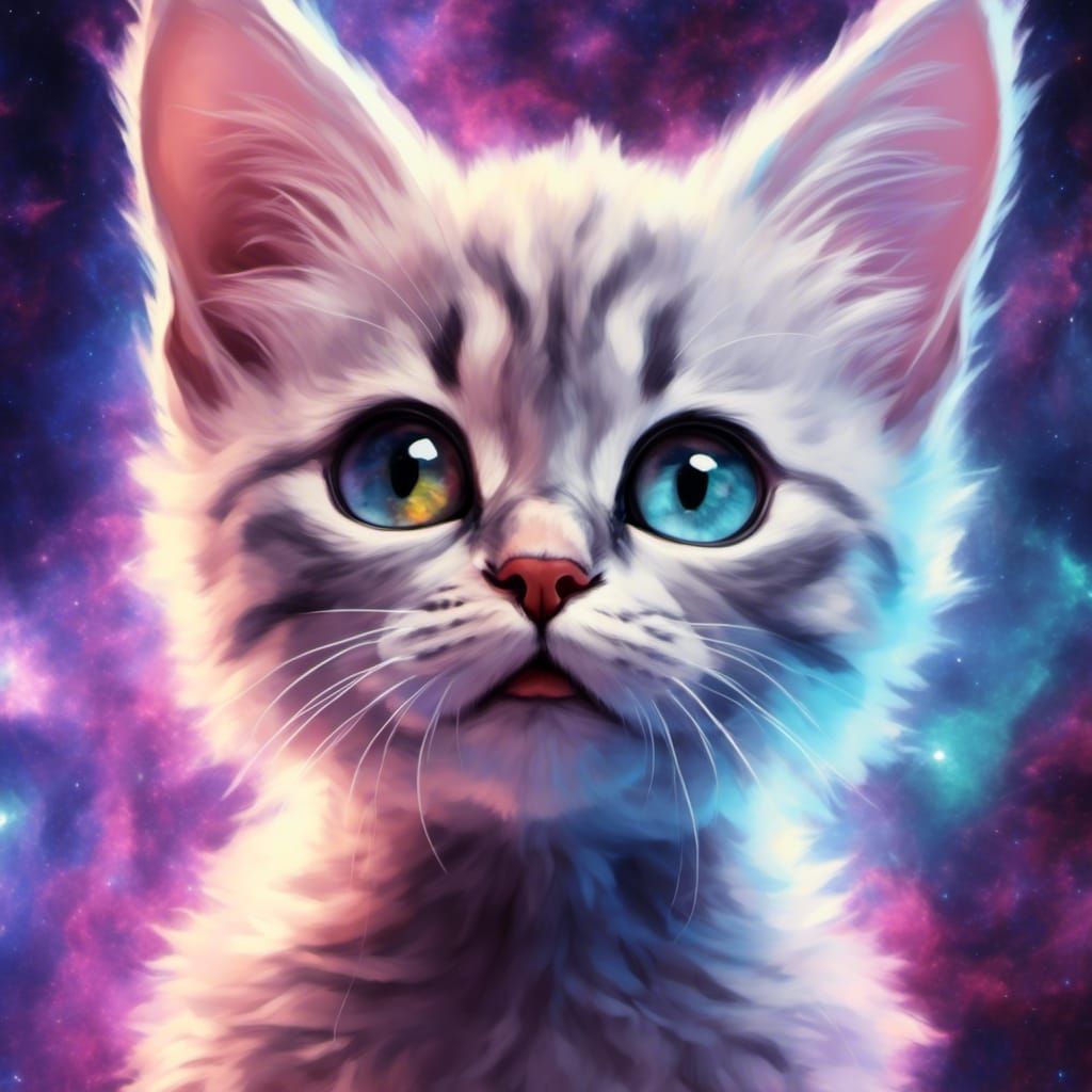 Realistic Galactic Kitty Cat with Cosmic Wallpaper