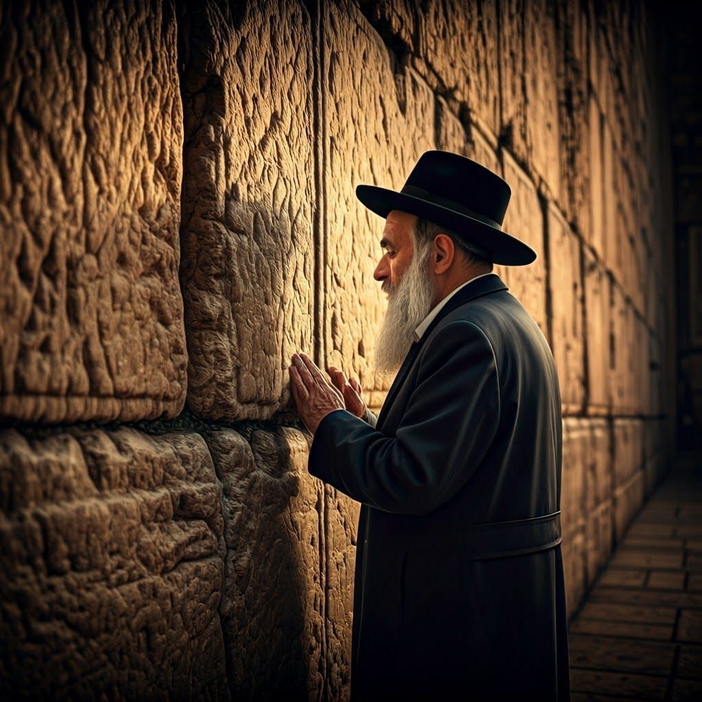 A Haredi Jew in Prayer at the Western Wall