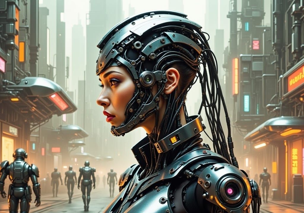 Mostly robotic cyborg soldier, many cyberneric implants, on a foreign planet<lora:Cyborgs Flux:1.0> 