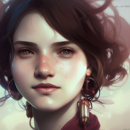 Smiling Girl Portrait in Art Nouveau Style