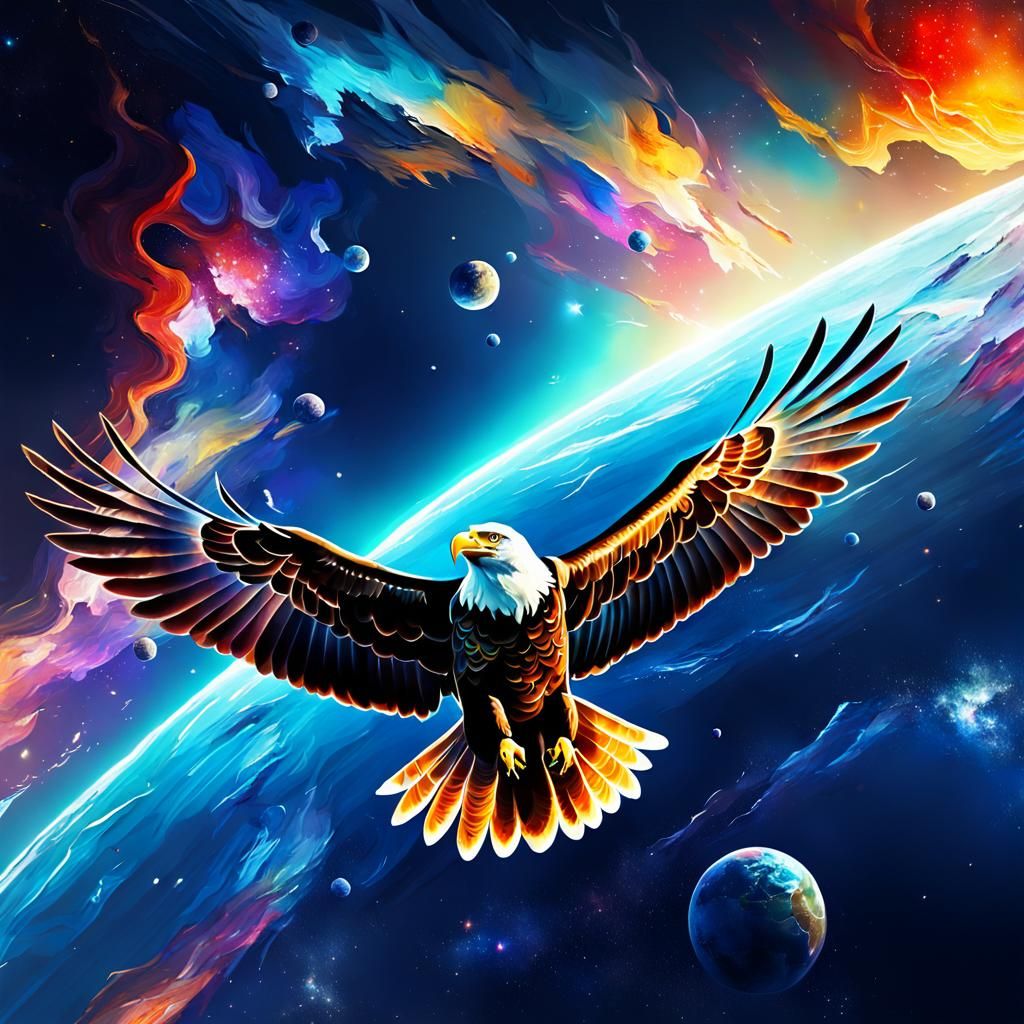 Eagle flying in space