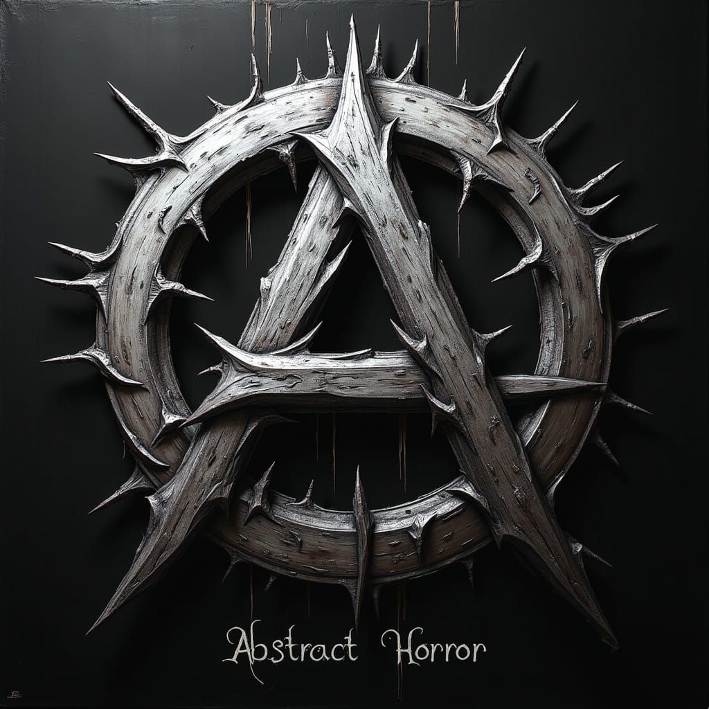 <lora:Abstract Horror:0.5> a massive metallic logo spanning the center is the Text: "Abstract Horror"